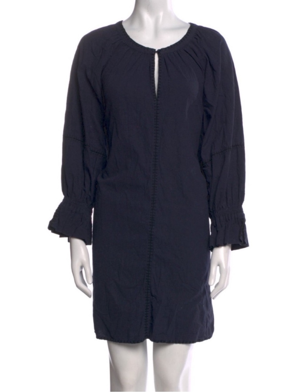 A Piece Apart Navy Boho Notch Embroidered Dress